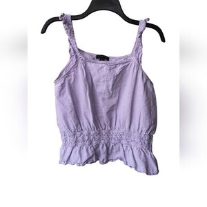 Saks Fifth Avenue Lavender Linen/Cotton Blend Smocked Ruffled Spring Camisole L